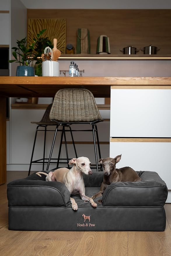 NOAH & PAW Large Dog Bed, 35x25x11 Inch, Orthopedic Dog Beds, Eggshell Memory Foam Infused with Cooling Gel, Inner Cover, Waterproof, Machine Washable (Faux Leather Sofa Collection)