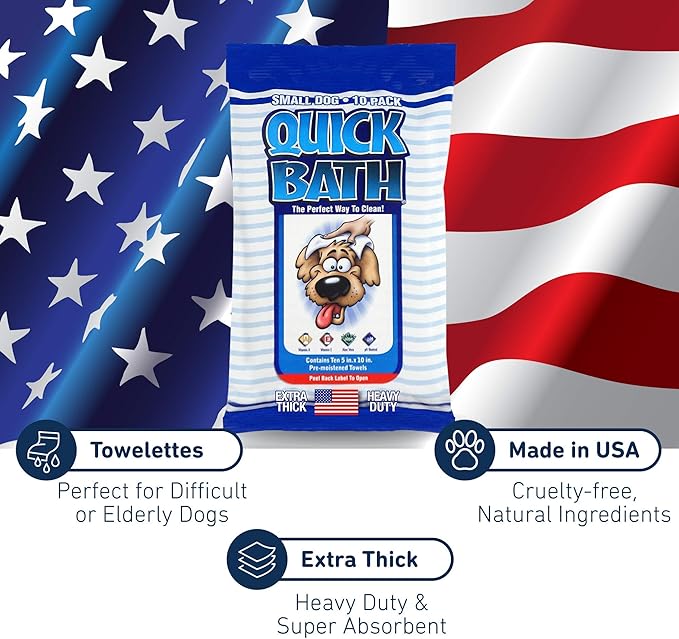 International Veterinary Sciences IVS Quick Bath Dog Towelettes, Removes Odor, Extra Thick and Heavy Duty for Small/Medium Dogs, Made in the USA, 10 Count Pack
