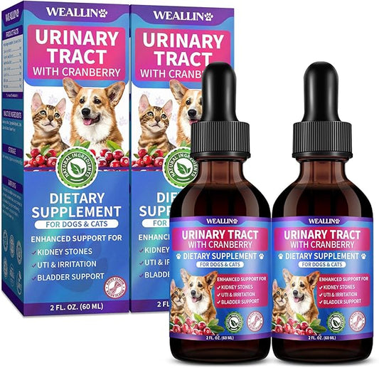 2 Pack – Cat & Dog Natural Urinary Tract Infection Treatment with Cranberry, Kidney, and Bladder Support Supplement, Support for Urinary Comfort & Bladder Flow – Pet Renal Care Support Drops