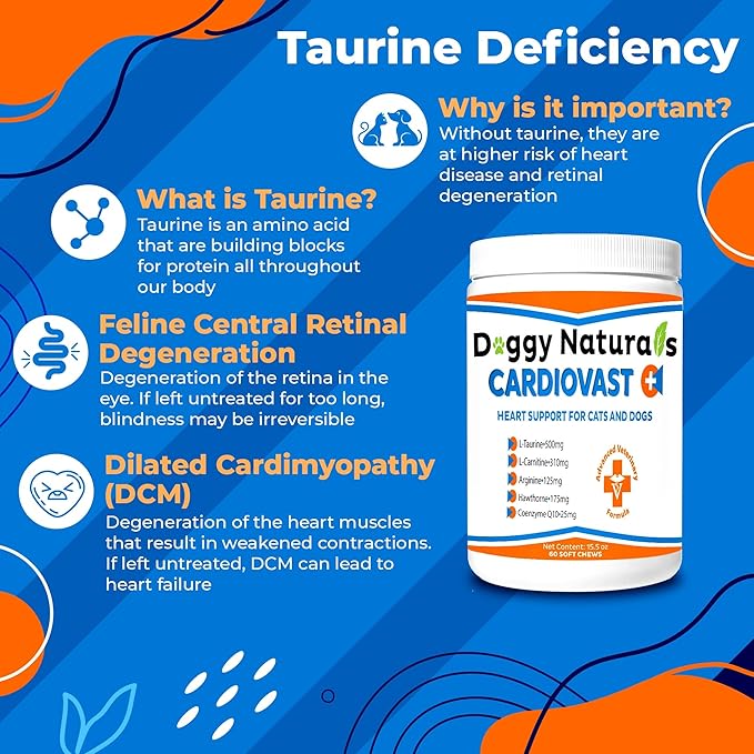 CardioVast Cardio Support and Cardio Strength Supplement for Dog and Cats, L-Taurine, L-Carnitine, Hawthorn, L Arginine, Coenzyme Q10-Supports Cardiovascular Heart Health - Made in USA - 60 Soft Chew