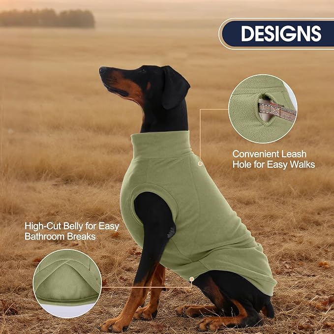 ‌IECOii 2 Pack Dog Sweaters for Dachshunds Boy Girl - Stretchy & Cozy & Thermal, Winter & Fall Dogs Fleece Sweater, Soft Pet Coats for Indoor & Outdoor(Size L, Light Green & Army Green)