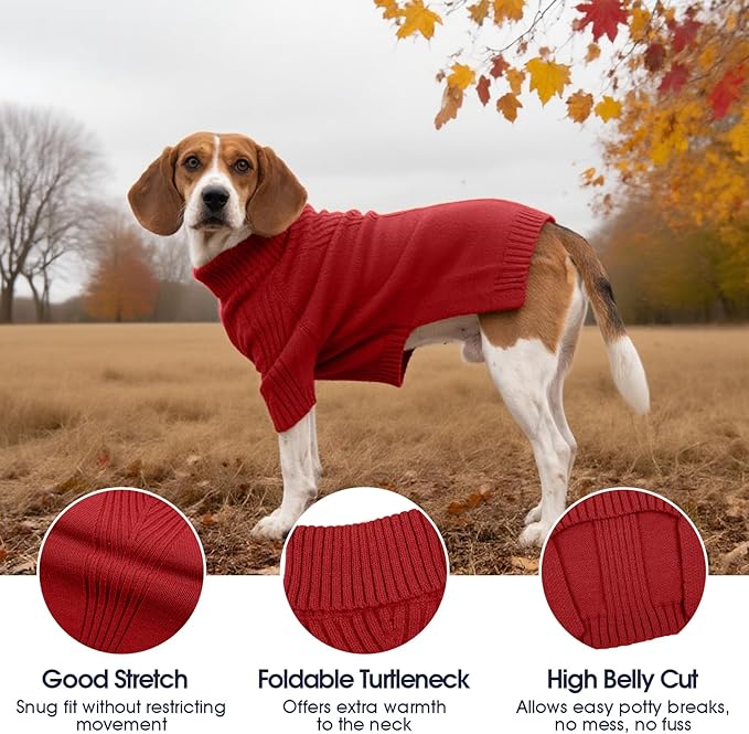 IECOii Great Dane Sweater,5XL Extra Large Sweater for Giant Breed Dogs in Winter,Turtleneck Cold Weather Knit Clothes,Machine Washable,Elastic Pullover for Saint Bernard,Mastiff (Red,XXXXXL)