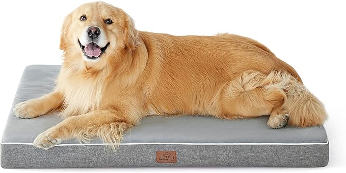 Bedsure Memory Foam Dog Crate Bed for Extra Large Dogs, XL Orthopedic Pet Beds with Removable Washable Cover and Nonskid Bottom - Plush Flannel Fleece Pet Mat, Light Grey