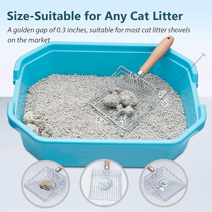 Cat Litter Scoop, Premium Kitty Shovel with Hook and Hole, Metal Sifter Scooper Stainless Steel for Easy Cleaning, Durable and Heavy Duty, Odor-Free for Litter Box