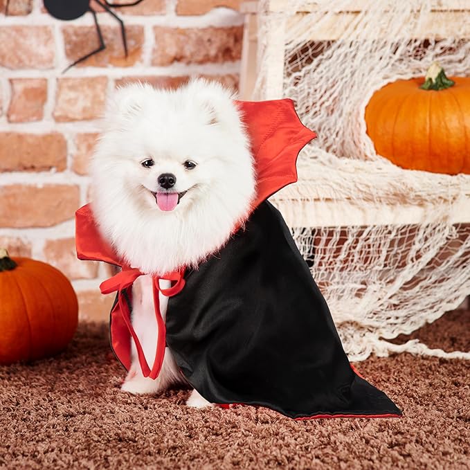Halloween Cat Costume,Reversible Cape and Wig Set for Cats Dogs, Adjustable Red Black Witch Vampire Cruella Style Pet Outfit with Neck Strap