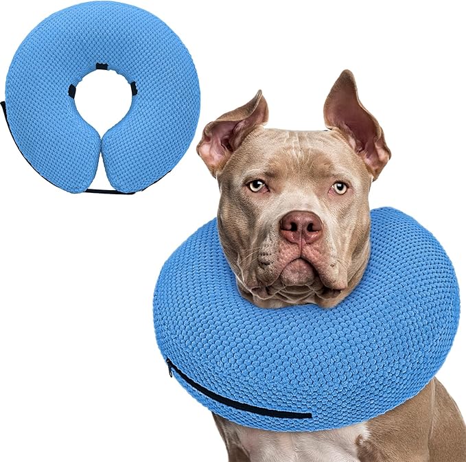 Supet Inflatable Dog Cone Collar for Dogs to Stop Licking, Dog Donut Collar After Surgery, Soft Pet Cone for Small Medium Large Dogs Blue 02 XXL