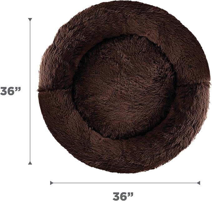Best Friends by Sheri Original Calming Donut Dog and Cat Bed, Shag Faux Fur, Dark Brown, (36in x 36in) - Anxiety Relief for Pets Up to 100 lbs