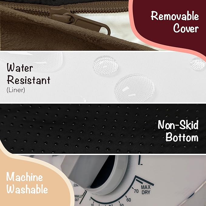 Chester Large Dog Bed - Orthopedic Memory Foam Mattress, Calming Couch, Wall Rim Pillow, Water Resistant, Washable Cover, Non-Slip, Cocoa Brown