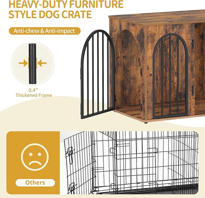 26.8'' Wooden Dog Crate Furniture, Indoor Dog Kennel Dogs Cage for Small Dogs, Heavy Duty Dog Crates Decorative Pet House End Side Table TV Stand, Rustic Brown DFC85501B