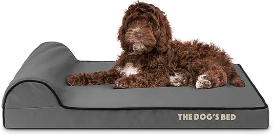 The Dog’s Bed Orthopedic Headrest Dog Bed Med Grey/Black, Memory Foam, Pain Relief: Arthritis, Hip & Elbow Dysplasia, Post Surgery, Lameness, Waterproof Washable Cover