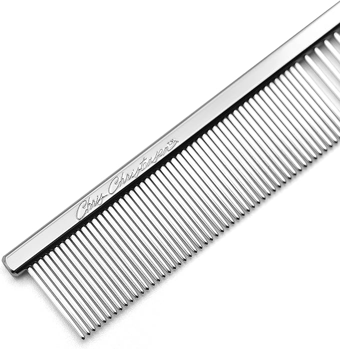Chris Christensen 5in Face and Feet Fine/Coarse Butter Comb, Groom Like a Professional, Rounded Corners Prevent Friction and Breakage, Solid Brass Spin with Steel Teeth, Chrome Finish