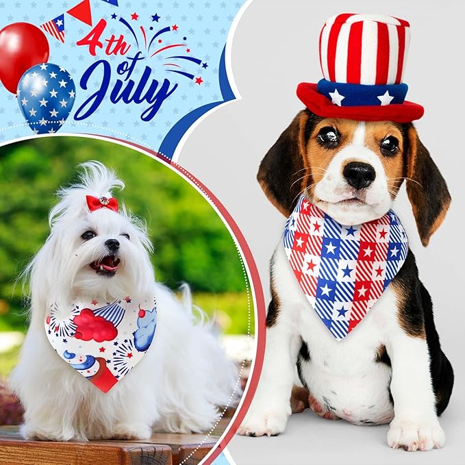 Sanwuta 120 Pcs Dog Bandana Bulk Scarf Washable Dogs Bibs Adjustable Kerchief Pet Bandana for Small and Large Party Pet Hawaii Beach Handkerchief Scarf Accessories (4th of July)