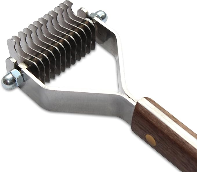 Mars Coat King Blunt Dematting Undercoat Grooming Rake Stripper Tool for Dogs and Cats, Stainless Steel with Wooden Handle, Made in Germany, 12-Blade