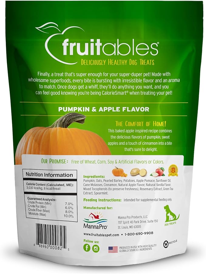 Fruitables Healthy Dog Treats Pumpkin & Apple | Made with Pumpkin for Dogs | Low Calorie Treats for Dogs | 12 Ounces, White