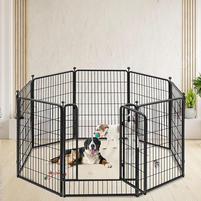 Dog Playpen 40 inch 2 Panels Indoor Dog Pen for Large/Medium/Small Dogs Heavy Duty Metal Dog Fence Outdoor for Yard, Puppy Playpen with Door Portable Pet Fence for RV Camping Yard