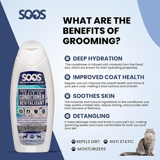 Soos Pet Deep Hydrating Leave-in Conditioner for Dogs & Cats | Natural Dead Sea Minerals | Skin Moisturizer, Polish Deeply, Reduces Shedding | Vitamins for Healthy Skin & Coat - 500ml