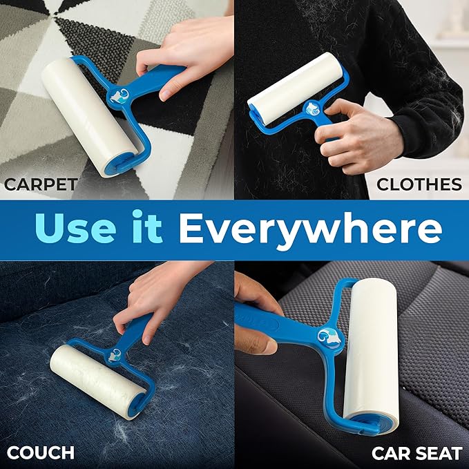 PetLovers 6.3" Large Lint Roller for Pet Hair Extra Sticky 360 Sheets, Ideal for Pet Hair Removal from Furniture & Clothes, Dog and Cat Lint Remover 4 Pack
