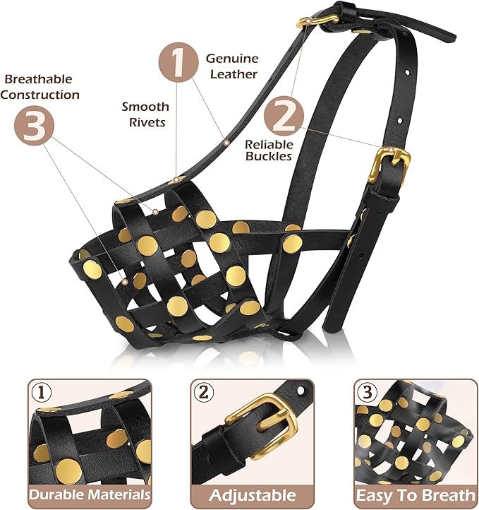 OOPSDOGGY Cocker Spaniel Dog Muzzle for Small Dogs - Leather Breathable Secure Basket Muzzle for Small Medium Breeds Prevents Biting No Chewing Adjustable (Black, Size 1 - Cocker Spaniel)