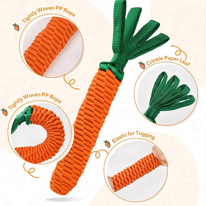 LIFILX Carrot Dog Rope Toy, Tug of War Dog Toy, Cute Puppy Toy with Crinkle Paper Tags