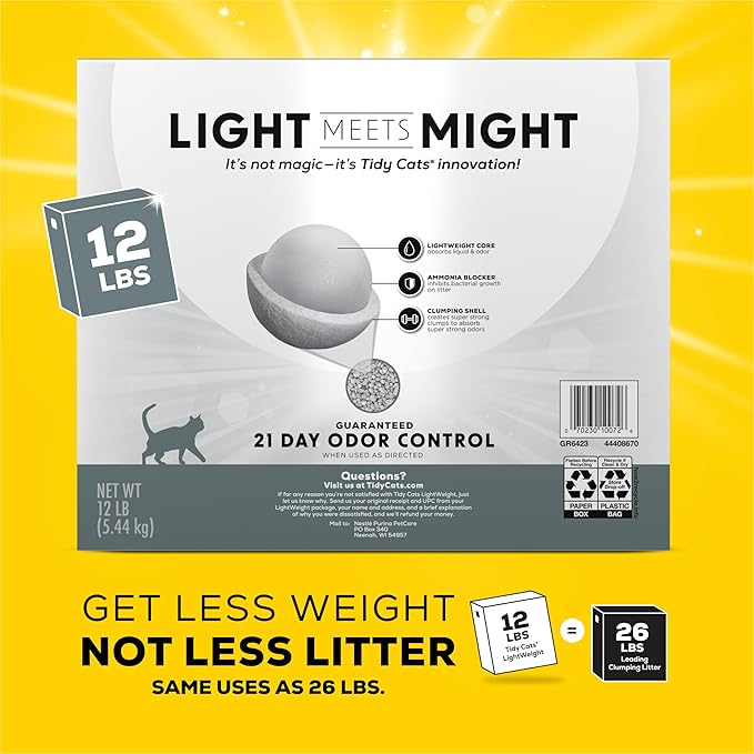Purina Tidy Cats Lightweight 4-in-1 Strength Multi-Cat, Odor Control, Clumping, 99.9 Percent Dust Free Cat Litter - 12 lb. Box