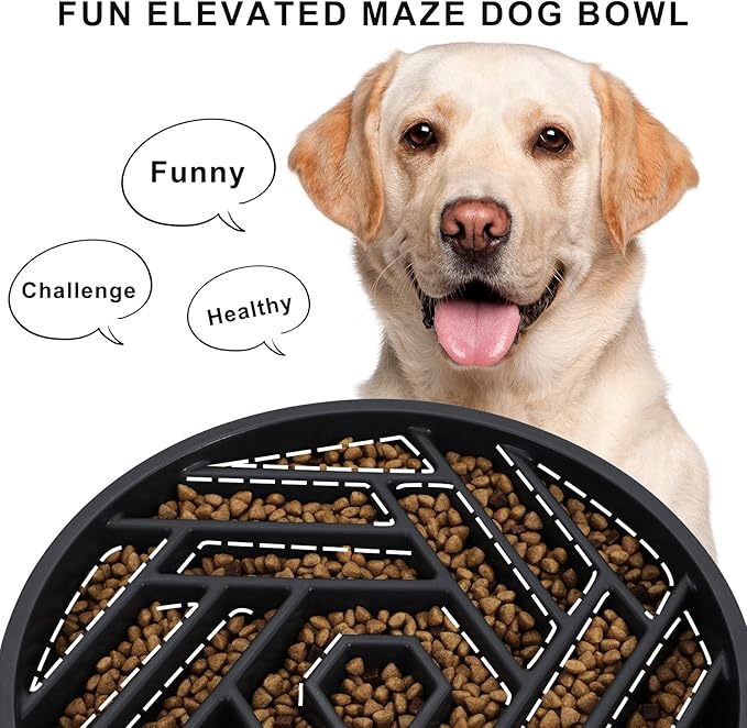 TOBYTO Slow Feeder Dog Bowls Large Medium Breed,Anti-Choking Slow Eating Dog Food Bowl,Non Slip Pet Slower Food Feeding Bowls Large Puzzle Slow Feeder Bloat Stop Maze Dog Dishes,Black