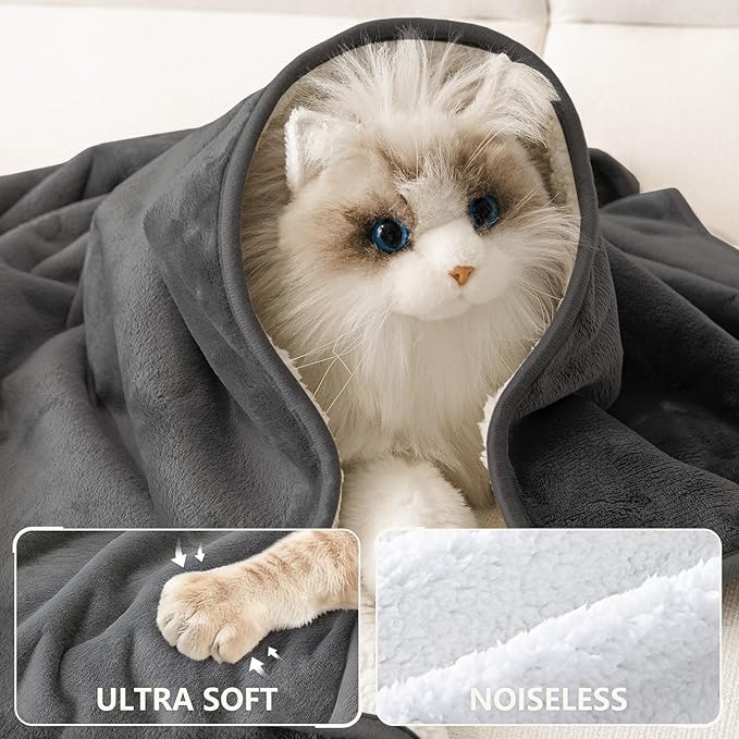 Smiry Waterproof Dog Bed Blanket, Leakproof Pet Throw Blanket for Bed Couch Sofa, Reversible Sherpa Fleece Furniture Protector Cover for Small Medium Large Dogs Cats (Dark Grey, 50x60 inches)