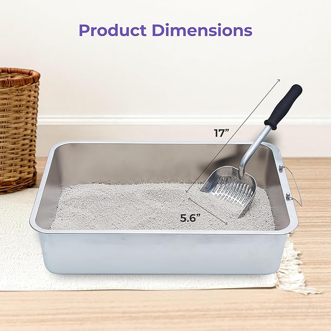 iPrimio Monster Metal Cat Litter Scoop with 17-Inch Long Handle - Extra Large Deep Shovel with Rounded Corners for Extended Reach and Soft Ergonomic Grip for Effortless Cleaning