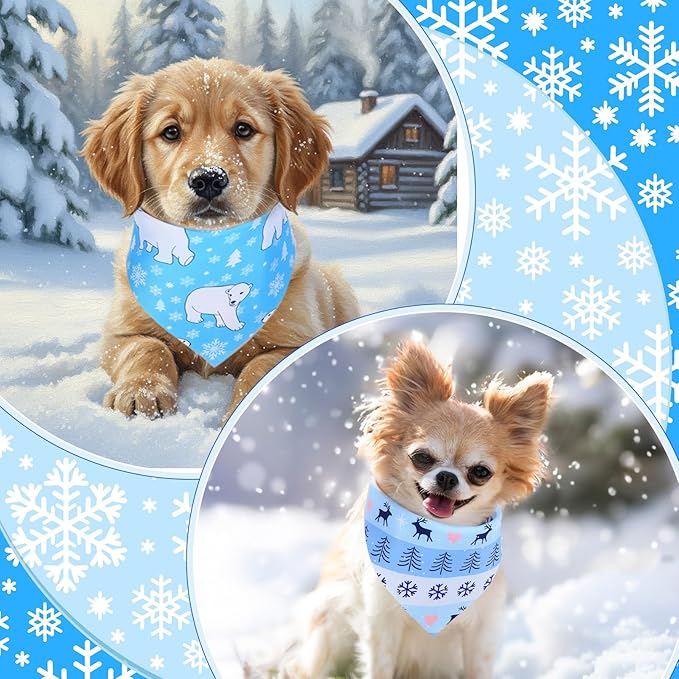 Abbylike 100 Pcs Winter Dog Bandanas Bulk Snowflake Bandanas for Dogs Triangle Kerchief Bibs Scarf for Pet Winter Costume Photo Props Accessories Pet Shops, 25 Styles Groomer(19.7 x 13.8 x 13.8)