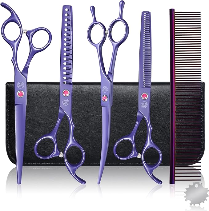 Professional Dog Grooming Scissors Set, 7 Inch/8 Inch Pet Grooming Scissors Chunkers Shears for Dog, Curved Dog Grooming Scissors, Thinning Shears for Dog with Grooming Comb