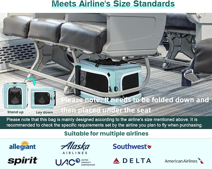 Pecute Cat Carrier Expandable, Airline Approved Cat Soft-Sided Carriers, Breathable Pet Carriers up to 5kg/12lbs, Collapsible Cat Bag Carrier Great for Travel, Outdoor, Hiking, Camping, Light Blue