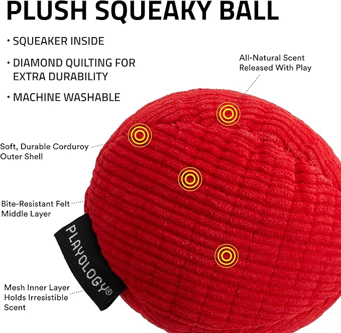 Playology Dog Toys | Squeaky Plush Toy Ball for Dogs | Jumbo Beef Scented Toy - Easy to Clean and Made from Non Toxic Materials