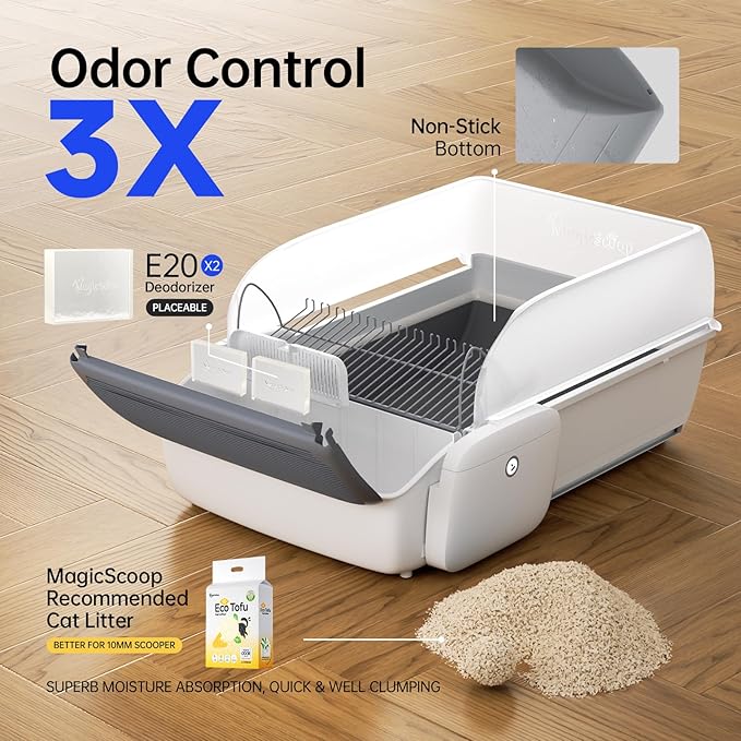 Self Cleaning Litter Box, Automatic Cat Litter Box with APP Control, Odor-Free Waste Disposal Includes Trash Bags, Large Waste Bin, Open-Top, for Multiple Cats