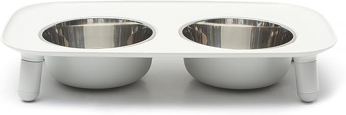 Messy Mutts Elevated Double Feeder with Stainless Bowls | Adjustable Height 3”, 5”, or 10” | Adjustable Standing Feeder for Dogs | 5 Cups per Bowl | Light Grey