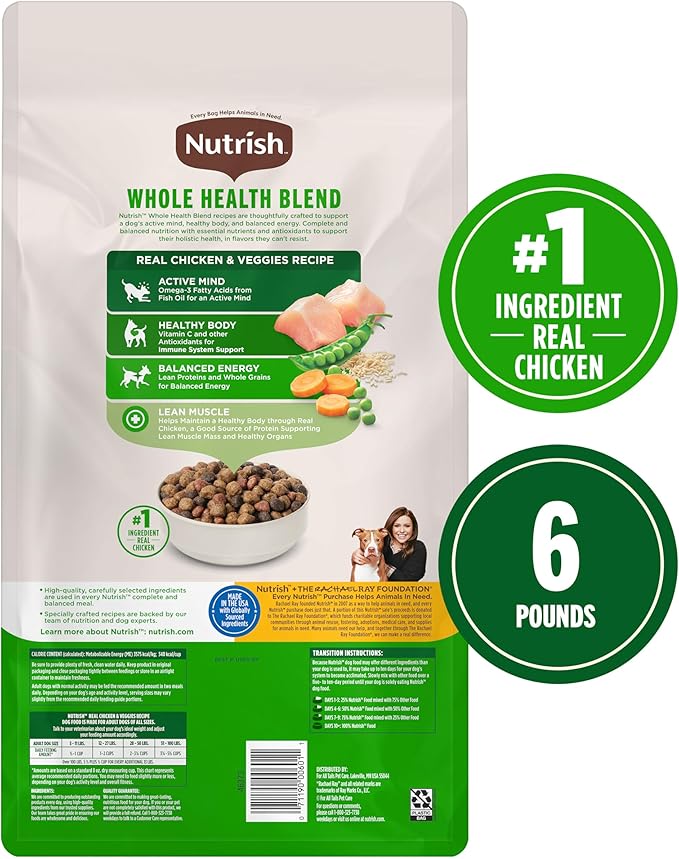 Nutrish Dry Dog Food, Real Chicken & Veggies Recipe Whole Health Blend, 6 lb. Bag (Rachael Ray)
