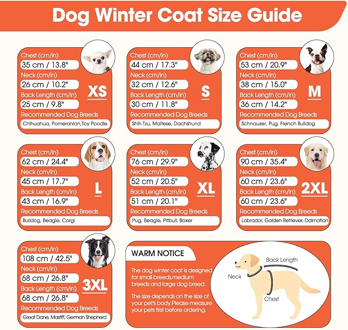 BRKURLEG Dog Winter Jackets for Small Dogs, Dog Coat with Harness Built in, Dogs Snowsuits with Zipper, Waterproof Windproof Pet Puffer Jacket Fleece Vest for Chihuahua, Yorkie, Orange XS