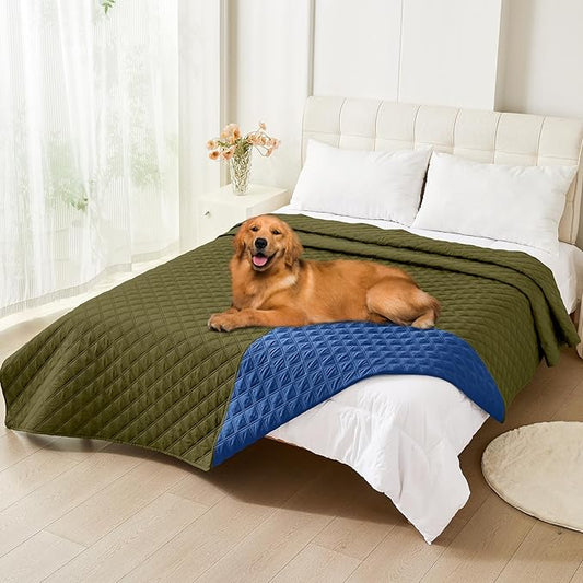 Smiry Waterproof Dog Blanket, Reversible Dog Bed Cover Pet Blanket, Soft Pet Couch Covers for Sofa Washable, Bed Couch Sofa Furniture Protector for Puppy Cat Kids (82"x120", Green/Navy)