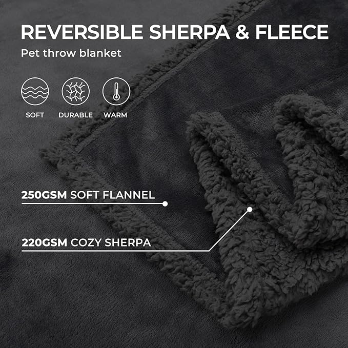 Luciphia Waterproof Pet Blankets, Liquid Pee Proof Dog Blanket for Sofa Bed Couch, Reversible Sherpa Fleece Furniture Protector Cover for Small Medium Large Dogs Cats, Black King Size（100" x 85"）
