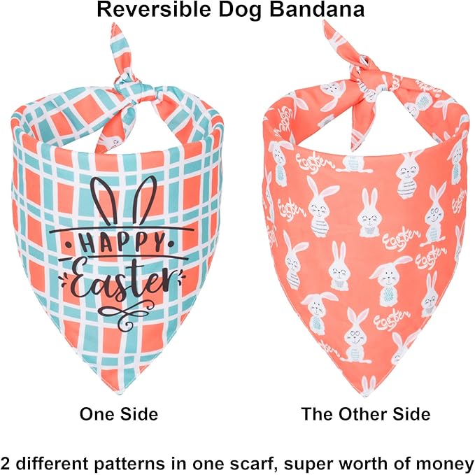 ADOGGYGO Easter Dog Bandana, Multiple Sizes Offered, Reversible Festival Pet Bandana Triangle Dog Scarf for Large X-Large Dogs Pets (X-Large, Easter)