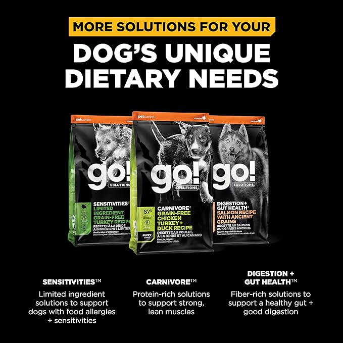 Go! Solutions Skin + Coat Care, Dry Dog Food, Large Breed Puppy Salmon Recipe with Grains, 12 lb Bag