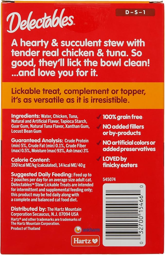 Hartz Delectables Stew Chicken & Tuna Lickable Wet Cat Treats, 30 Count