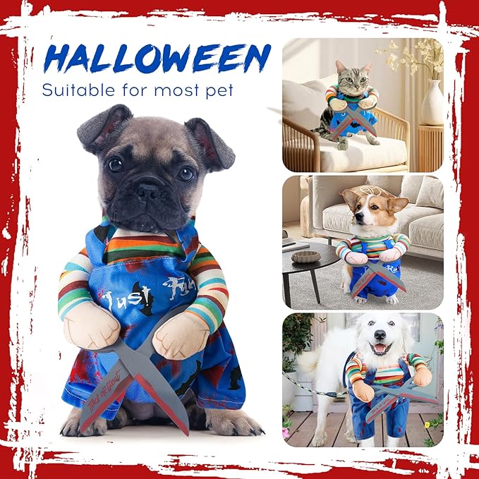 Dog Halloween Scissors Style Doll Costume, Adjustable Funny Cosplay Party Clothes for Small Medium Large Dogs Cats Pet