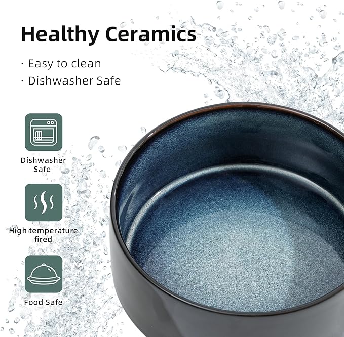 Ceramic 6.1inch Raised Dog Bowl with Stand for Small and Medium Breed Dog Dish Pet Food and Water Bowl (Double Bowl with Stand - Starry Sky, 28oz)