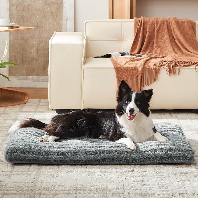 FURTIME Washable XL Dog Bed for Extra Large Dogs, Deluxe Dog Crate Beds Comfy Fluffy Kennel Pad Anti-Slip Pet Sleeping Mat, Machine Washable Dogs Pillow, 40"x27"x3.5", Gray