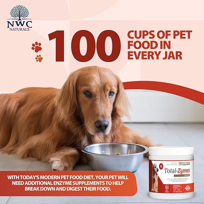 NWC Naturals Total-Zymes Digestive Enzymes for Cats and Dogs, Unflavored, Gut Health with Prebiotic to Support Food Digestion & Absorption, 100 Servings - 2.2 Ounces