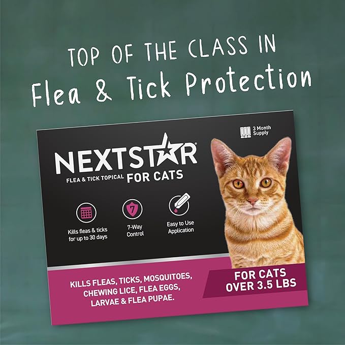 Flea and Tick Prevention for Cats, Repellent, and Control, Fast Acting Waterproof Topical Drops for Cats Over 3.5 lbs, 6 Month Dose