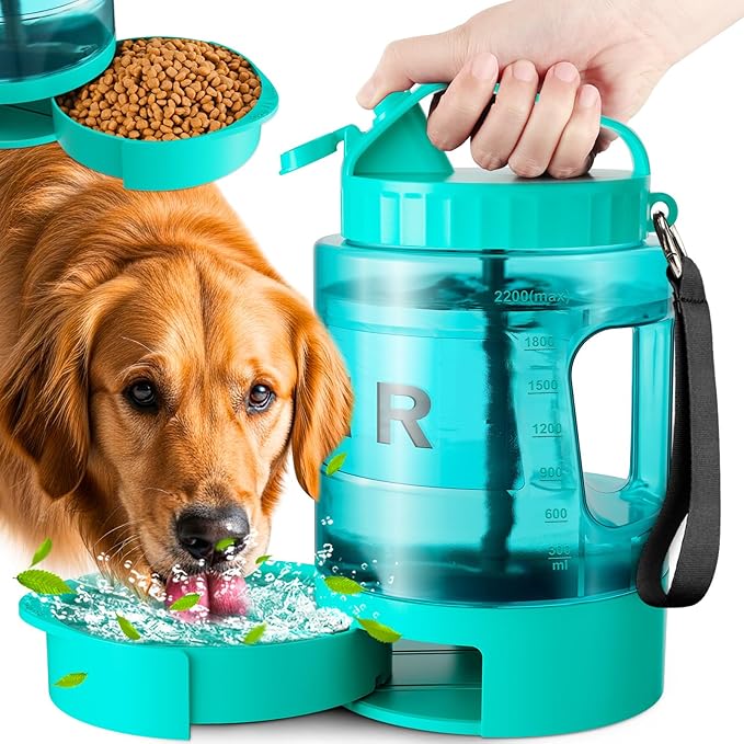 Portable Dog Water Bottle Bowl - 77 oz Travel Water Bowl Dispenser for Dogs Leak Proof, Suitable for Large Pet Drinking, A Must Have for Outdoor, Camping, Walking, Beach Other Scenes （Light Green）