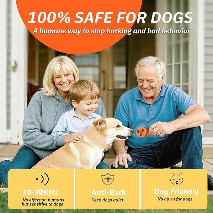 Dog Bark Deterrent Devices, Anti Barking Device for Dogs, 2025 Ultrasonic Upgraded 3 in 1 Dog Bark Deterrent, Sonic Trainer to Correct Dog's Bad Behavior for Outdoors Indoor Safely (Rechargeable)
