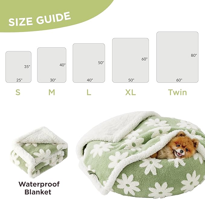 Lesure Waterproof Dog Blanket for Large Dogs - Washable Double Sided Dog Blankets with Warm Jacquard Shag and Soft Sherpa Fleece, Pet Cat Blanket for Bed Couch Protection, 3D Textured Cloud, Green