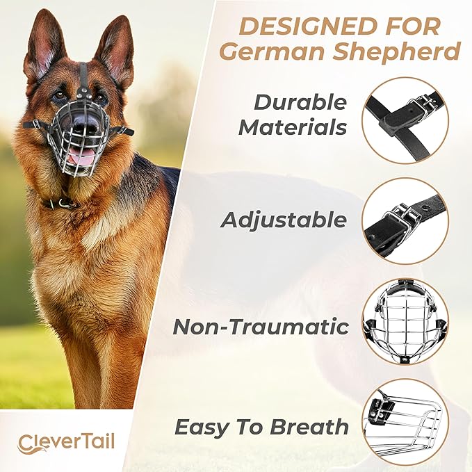 German Shepherd Muzzle for Large Sized Dog – Metal Dog Muzzle for German Shepherd – Steel Basket Muzzle for Large Dogs – Wire Cage Muzzle for Medium Dogs Husky, Belgian Malinois