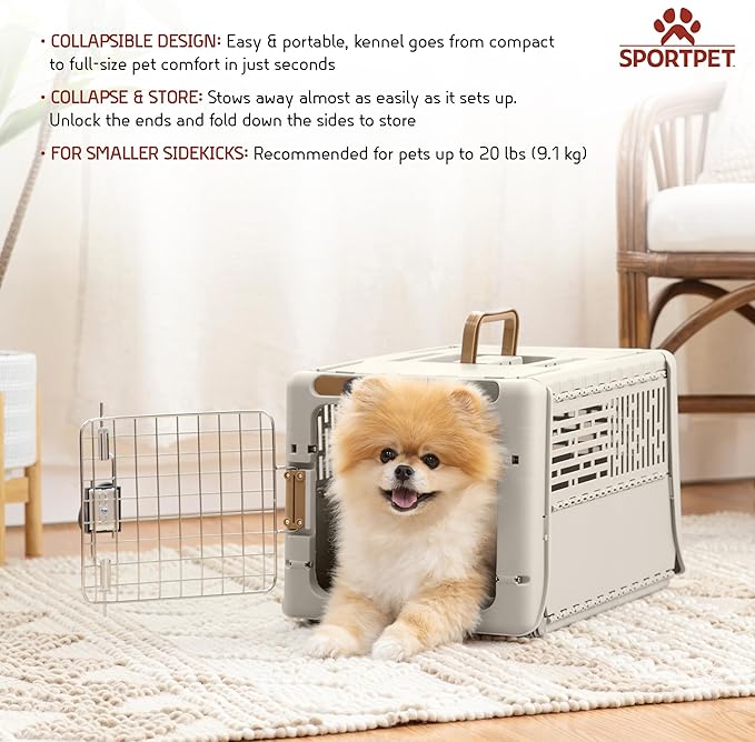 SportPet Designs Collapsible Pet Kennel, 19" X-Small (Tan)